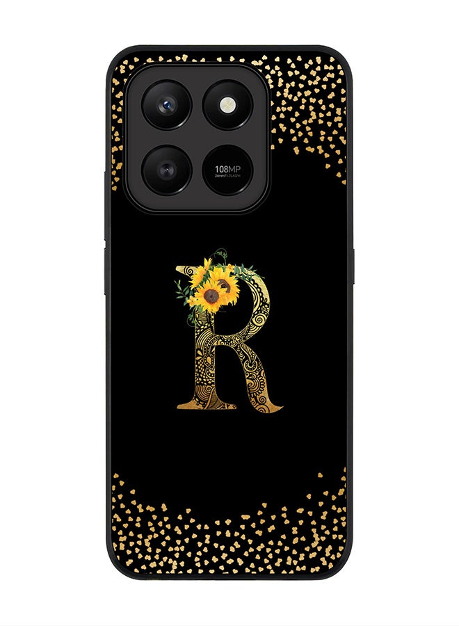 For Honor X7d 4G / X7d 5G / 400 Smart Case,Slim fit Camera Protection, Shockproof Thin Phone cover  - Custom Floral Monogram - R ( Black )